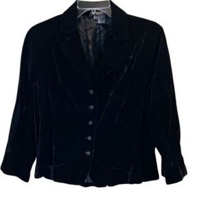 Per Se Women's Black Velvet Blazer Jacket Size 8 Formal Long Sleeve